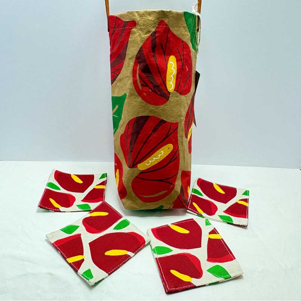 Anthurium washable paper tote with matching coaster set